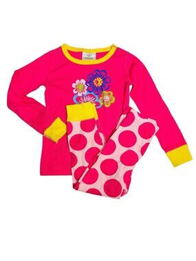 Hanna Andersson Girls Pink Floral Top & Polka Dot Pajama Set Cotton US 3‎ Eur 90